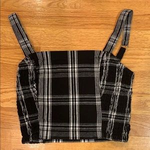 Denim plaid crop top.